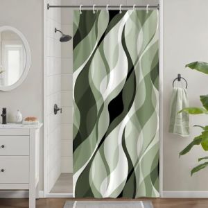 Uiiooazy Rideau Douche Étroit, Rideau de Douche Vert Olive Anti Moisissure Abstrait Rayures Gris Rayé Rideaux de Baignoire Tissu Imperméable Lavable Rideaux Salle de Bain avec 6 Crochets 90x180cm (dongguibinjingpinxiaodianpu, neuf)