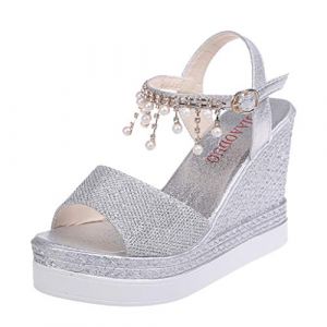 Generico Espadrilles Femmes Compensées Mules Plateau Platform Chaussures D'été Espadrilles Boucle Réglable Cheville Sangle Élégant Antidérapant Sandales Bohème Femme Casual Sandales D'été Lacets (Geyunxue, neuf)