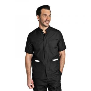 SNV Tunique m&eacute;dicale Homme en Polyester/Coton avec Manches Courte Uniforme m&eacute;dicale 3 Poches contrast&eacute; + Poche t&eacute;l&eacute;phone, Stylo Col Officier Blouse m&eacute;dicale Coupe Confort Noir M (Shoptablouse, neuf)