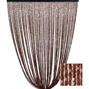 Rideau &agrave; perles en bois marron fait &agrave; la main Nature &ndash; fils bambou 100 % naturel &ndash; tige noire &ndash; Usage int&eacute;rieur &ndash; D&eacute;coration de porte &ndash; 100 x 220 cm (LABIANCHERIAPERLACASA, neuf)