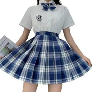 ORANDESIGNE Jupe Pliss&eacute;e Courte Taille Haute pour Femme et Fille JK Jupe Mini &agrave; Carreaux Ecole de Tennis Evas&eacute;e avec Doublure T Bleu Fonc&eacute; S (Wowmart Zoo X., neuf)