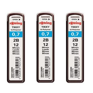 Rotring Tikky 2B Lot de 3 tubes de 36 mines pour porte-mines Hi-Polymer 0,7 mm (Foxberry Store, neuf)