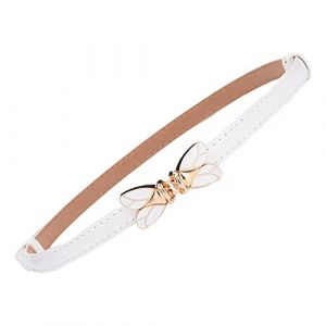 JK Home Ceinture en Cuir Imité Femme Fille Boucle Réglable Ceintures Fine Minceur pour Jeans Pantalon Robe Cigale Blanc (JK Happy Shopping, neuf)