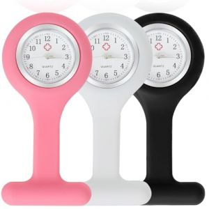 EuAcesry Montre Infirmiere pour Blouse, 3 Pièces Infirmière Montre Broche en Silicone avec Broche Sécurisée, Montres Trotteuse à Gousset pour Aides Soignantes et Étudiants Infirmiers, Blanc/Noir/Rose (MoChenYun, neuf)