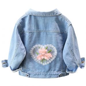 L SERVER Enfant Veste en Jean Fille Brodée Blouson en Jean Décontractée Extérieur Manteau en Jean pour Printemps et Automne, Bleu Denim C, 12-13 ans (LSERVER, neuf)