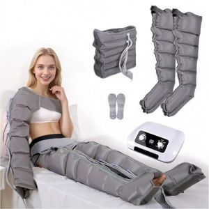 Pressothérapie jambes et abdomen, bottes de pressothérapie jambes, 6 chambres Machine de massage Drainage Lymphatique Circulation, 0-30 min, 0-240 Mhg réglables (gris, 2 unités) (hhh-jhh, neuf)