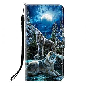 Sunrive Coque Compatible avec ASUS Zenfone Live ZB501KL, Housse Mignon &Eacute;tui avec Fonction de Support Etui Protecteur Protection Portefeuille Cas Magn&eacute;tique PU Cuir(Q Loup 1)+Stylet OFFERTS (sunrive, neuf)