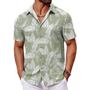 COOFANDY Chemise à Manches Courtes pour Homme Chemise Hawaïenne Chemise D'été Tropicale Légère Chemise à Fleurs Boutonnée FêTe Vacances Plage Chemise Feuilles de Palmier Vert L (COOFANDY's Fashion, neuf)