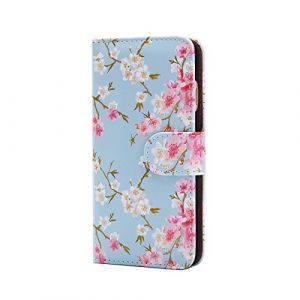 32nd Floral Series - Étui Portefeuille en Cuir PU Design Floral pour Apple iPhone 6 & 6S, Housse Concevoir avec Fentes CB et Fermeture Magnétique - Printemps Bleu (32ndShop, neuf)
