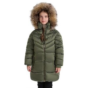 SOLOCOTE Manteau d'hiver pour filles en duvet synth&eacute;tique avec capuche en fausse fourrure, doubl&eacute; en sherpa, parka imperm&eacute;able et lourde vert 6 ans (SOLOCOTE, neuf)
