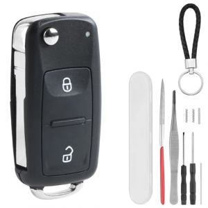 HTTYHT 2 Boutons Coque Cl&eacute; de Voiture Compatible avec VW T5 T6 Polo G Amarok Transporter Boitier Cle Telecommande Coque Clef de Voiture Remplacement avec Porte-cl&eacute;s (JUTong, neuf)