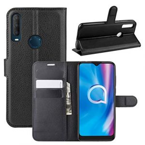 XFDSFDL® Étui pour Alcatel 1S 5028D 2020 (6,22 Pouces) PU Cuir Housse Flip Coque Litchi Motif avec Built Stand et Magnétique Fermeture Carte Slot Portefeuille Shell de Protection, Noir (LingDan, neuf)