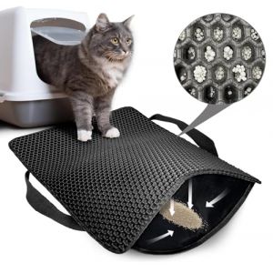 Tapis Litiere Chat, 45x30 CM Nid d'abeille Double Couche Non-Slip Tapis de Litiere Pour Chat, Imperméable et Résistant à l'urine Proof Tapis litière Pour Chat (Noir, 45 * 30 cm) (SOLIDTRUST, neuf)