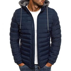 ORANDESIGNE Doudoune Blouson Homme Hiver Chaud Manteau Épais Veste Moto Épaissir Chaud Slim Manteau à Capuche Hiver Veste Matelassée Zipper Slim Fit A Marine L (ORANNER EU, neuf)