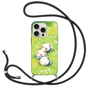 Yimctoie Coque pour iPhone 12/12 Pro 6.1" avec Cordon, Étui en Aesthetic Motif Mignon Anime Souple Coque avec Collier Tour de Cou Lanière Réglable Silicone Cover pour iPhone 12/12 Pro, Panda (JOSS SKELTON, neuf)