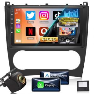Android 4G+64G Autoradio pour Mercedes Benz Classe C/GLK W203 W209 C180 C200 2005-2009, &Eacute;cran Tactile 9 Pouces avec Wireless Carplay & Android Auto/Bluetooth 5.0/WiFi/GPS/32EQ (annianxishangmaoyo, neuf)