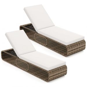 COSTWAY Chaise Longue Jardin Exterieur avec Coussin, Bain de Soleil Inclinable à 7 Positions, Charge 180 kg, Rotin PE, Rangement Inférieur, Transat pour Jardin Piscine Terrasse, 185 × 65 × 86 cm (2) (FDS GmbH, neuf)