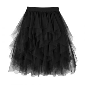 WERFORU Jupe en tulle pour femme - Petticoat - Tutu - Taille haute - Jupe trap&egrave;ze - Jupe tutu - Jupe midi - Jupe d'&eacute;t&eacute;, a-noir, S (WERFORU FR Store, neuf)