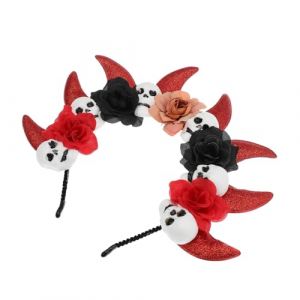 SHERCHPRY -t&ecirc;te D'halloween : Coiffe &Agrave; Cornes De Diable Avec Ornement Floral En Forme De Cr&acirc;ne - Accessoire Pour Cheveux D'halloween - Ornement De Cheveux De Costume Pour (Dnna Huang, neuf)