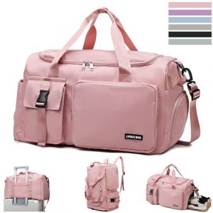 YOUYIKE Sac de Sport pour Femmes et Hommes, 42L Étanche Sac de Sport Grand avec Compartiment à Chaussures et Compartiment Humide, Sac de Voyage de Week End pour Voyage, Fitness, Sport (Rose) (Yanniler-EU, neuf)