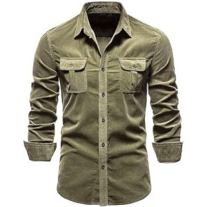 Chemise à Manches Longues en Velours côtelé pour Hommes Chemise à Manches Longues en Velours côtelé Veste de Poche à Rabat pour Hommes (Vert,XXL) (ZihangDirect, neuf)