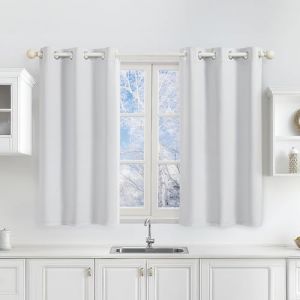 Runy&eacute;la Rideau Occultant Thermique Isolant Anti Froid 90x120 (LxH), Lot de 2 Rideaux Fen&ecirc;tre Opaques Gris Blanc &agrave; Oeillets Anti Chaleur UV Bruit, Int&eacute;rieurs Decoration Dressing Salon Chambre Maison (Runi-EU, neuf)