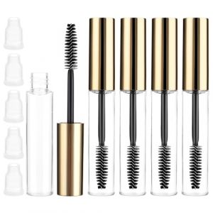Tucnoeu Lot de 5 tubes de mascara vides de 10 ml pour huile de ricin, tube de mascara transparent avec baguette, tube de mascara vide et baguette (doré) (Dependon, neuf)