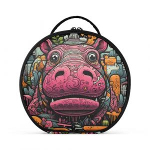 Majestueux Hippopotame Rose Art Créativité Trousse Sac Cosmétique Circulaire de Maquillage Pochette Sacs avec Cloisons Amovibles pour Voyage Filles (HULAHULA, neuf)