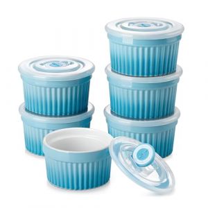 vancasso Ramequins avec Couvercles Lot, 6 X 200 ML Ramequins et Moules &agrave; Souffl&eacute;s en Porcelaine, Ramequin Creme Brulee pour Muffin et G&acirc;teau, Ramequin Four &agrave; Cr&egrave;me, Sauce, Fruit, &Oslash;9.5 CM - Bleu (vancasso Ceramic Art, neuf)