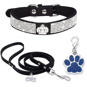 collier chien strass collier en velours doux colliers en cuir pour chiens laisse et collier mignon diamants de luxe cloutés bling collier de chiot réglable pour petits chiens chats moyens noir S (aimely store, neuf)