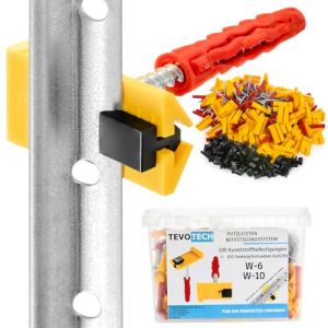 Lot de 100 clips de fixation de baguettes de nettoyage pour travaux de construction + chevilles (BKTechnik24, neuf)