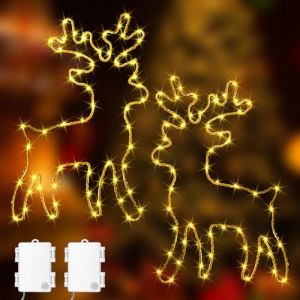 Rideau Lumineux De No&euml;l, 2 Pi&egrave;ces 120 LED Rideau Lumineux En Forme De Renne, Guirlande Lumineuse No&euml;l Renne Avec Timer, Int&eacute;rieur 8 Modes Rideau Lumineux pour D&eacute;coration De No&euml;l, F&ecirc;te, Mariage (ShopHop Business, neuf)