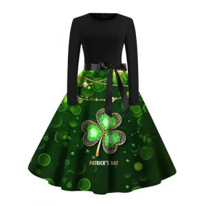 Robe de f te de la Saint Patrick pour femme Tr&egrave;fle vert irlandais Robe chemise d contract e manches longues vintage cocktail r tro Costume l prechaun l gant D guisement gant D guisement (Wtinfer ⭐⭐⭐⭐⭐ 5, neuf)