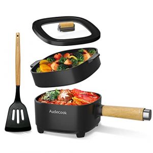 Audecook Casserole &eacute;lectrique, 2 L Cermic Glaze Po&ecirc;le &agrave; frire antiadh&eacute;sive, multicuiseur portable de voyage pour ramen, steak, &oelig;uf, riz frit, flocons d'avoine, soupe, 350 W/800 W (rouge/2 l avec (Aude EU, neuf)