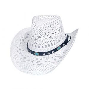 Chapeau de cowboy en paille cowboy panama avec bande occidentale unisexe taille unique homme femme &eacute;t&eacute; coachella plage style coachella br&eacute;silien boh&egrave;me indiana raphia naturel, XH-117B, Taille Unique (Carnavalife, neuf)