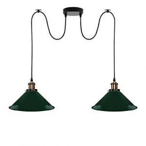 LEDSone Lampe araign&eacute;e &agrave; 2 t&ecirc;tes avec c&acirc;bles r&eacute;glables de 2 m, abat-jour conique en m&eacute;tal vintage industriel de 22 cm, luminaire suspendu au plafond pour salon, cuisine, bar, caf&eacute; (LEDSONE, neuf)