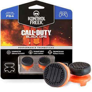 KontrolFreek Call of Duty: Black Ops 4 Manette pour PlayStation 4 (PS4) et PlayStation 5 (PS5) | Joysticks de Performance | 2 Taille Haute | Noir/Orange (Videogames Panic, neuf)