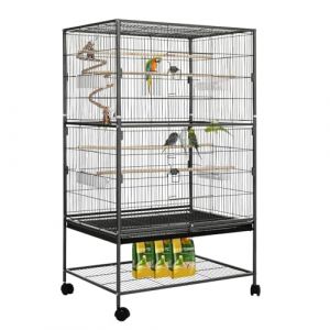 LIFERUN Grande Cage Oiseaux, Cage Oiseaux en M&eacute;tal avec roulettes, Voli&egrave;re pour Oiseaux avec Corde Jouet, 2 Portes & 4 Perchoirs & 4 Mangeoires - pour Canaries Perroquet Perruches - 132 x 78 x 52 cm (Dorigod Trading Limited, neuf)