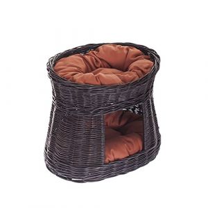 e-wicker24 Lit,Niche en Osier Gris-Brun avec Coussins Roux pour Chat, Panier Ovale, Maison en Osier à Deux étages, Tour pour Chat (e-wicker24, neuf)