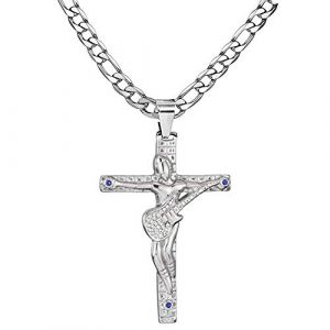 AFSTALR Croix Johnny Hallyday Pendentif Collier Chaîne Johnny Guitare Rocker Métal Acier Inoxydable Argenté Femme Homme Cadeau (AFSTALR, neuf)