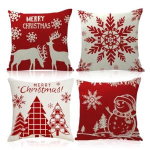 Smdbzda Lot de 4 Housse de Coussin Noel, 45x45 cm Coussin Taie d'oreiller No&euml;l, Housse de Coussins D&eacute;coration No&euml;ls, Lin Taie de Coussin Noel, Imprim&eacute; Sapin de No&euml;ls, cerf, pour Canap&eacute; Chambre Maison (YIhui-EU, neuf)