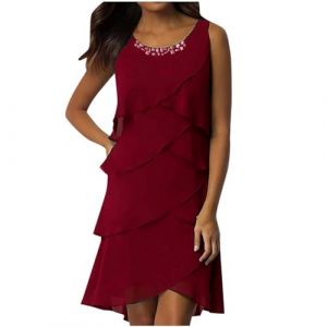 WVONIF Robe été Femme Mi Longue Maxi Longue avec Dentelle Mousseline de Soie sans Manches Elégant Dos Nu Dress de Soirée Cérémonie Cocktail Mariage Robe Mariage （ Rouge, XL (BAULMD（90% Big Promotion Without Discount Code ）, neuf)