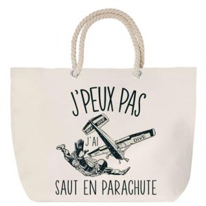 Sac de plage anse corde Saut en Parachute J'peux pas | Cadeau Passionn&eacute; Anniversaire No&euml;l Toile de Coton Grand Sac de Transport & Sport (PLANETEE, neuf)