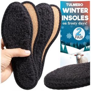 Lot de 2 paires de semelles thermiques pour homme, femme et enfant - Semelle en peau d'agneau pour l'hiver - Semelles en laine naturelle et liège - Semelles chauffantes - Noir - Semelles en peau (Simon78000, neuf)