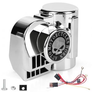 Klaxon pour camion VEGOATY 12V 130dB, kit de klaxon pour voiture 130dB, sirène de véhicule avec haut-parleur super puissante, klaxon à air étanche pour moto camion voiture bateau pick-up Jeep (12V (SnapNShop Trading, neuf)