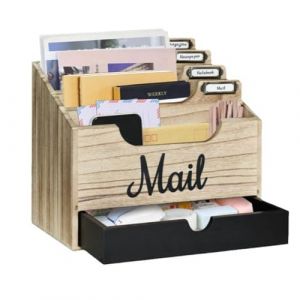 Niciksty Bureau en Bois Organisateur de Courrier avec 4 Compartiments et Un Tiroir, File Paper Holder Bureau en Bois Document Letter Holder Organisateur, Couleur Bois (WanHuoJCOM, neuf)