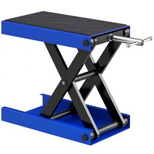 DURHAND Cric &eacute;l&eacute;vateur &agrave; ciseaux de moto de 500 kg, support r&eacute;glable en hauteur avec large pont antid&eacute;rapant, support de levage de r&eacute;paration de moto en acier robuste pour la maison, le garage, bleu (Aosom MHSTAR FR, neuf)