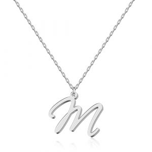 Collier lettre initiale M Personnalisé pour Femmes, Bijou Minimaliste en Acier Inoxydable avec Pendentif Lettre au Style d'Écriture Manuscrite, Cadeau pour Anniversaire de Mariage, Noël Fête des Mères (joellejewelrydesign, neuf)