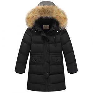 amropi Enfant Fille Parka Veste Manteau Longue Blouson Epaisse Manteau à Capuche Fourrure Chaud Hiver (Noir, 12-13 Ans) (YunBao Footwear Trade, neuf)