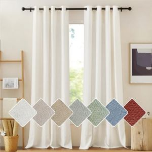 PONY DANCE Rideaux Voilage - Rideau Lin Naturel Draperies Demi Transparent Décoration de Salon Maison Romantique avec Oeillets, Largeur 140cm sur Hauteur 260cm, Beige Clair, Lot de 2 (RYB HOME EU, neuf)